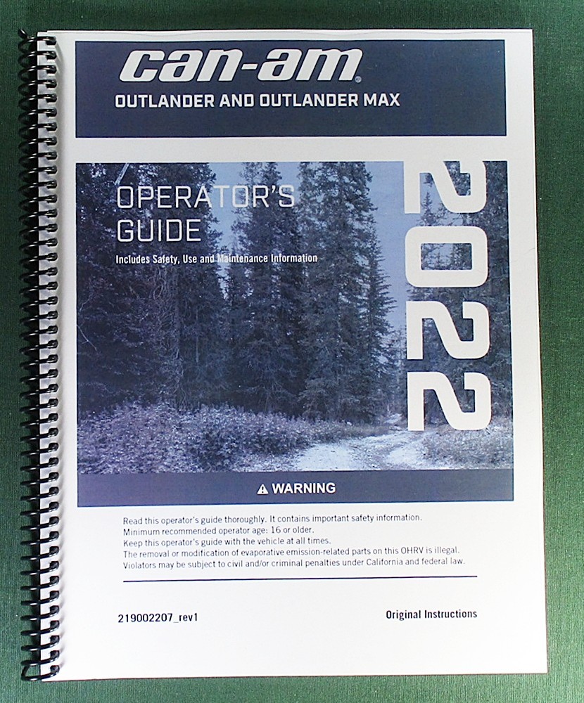 2022 Can-Am Outlander 650 XT Owner’s Manual: 260 Pages & Protective Covers