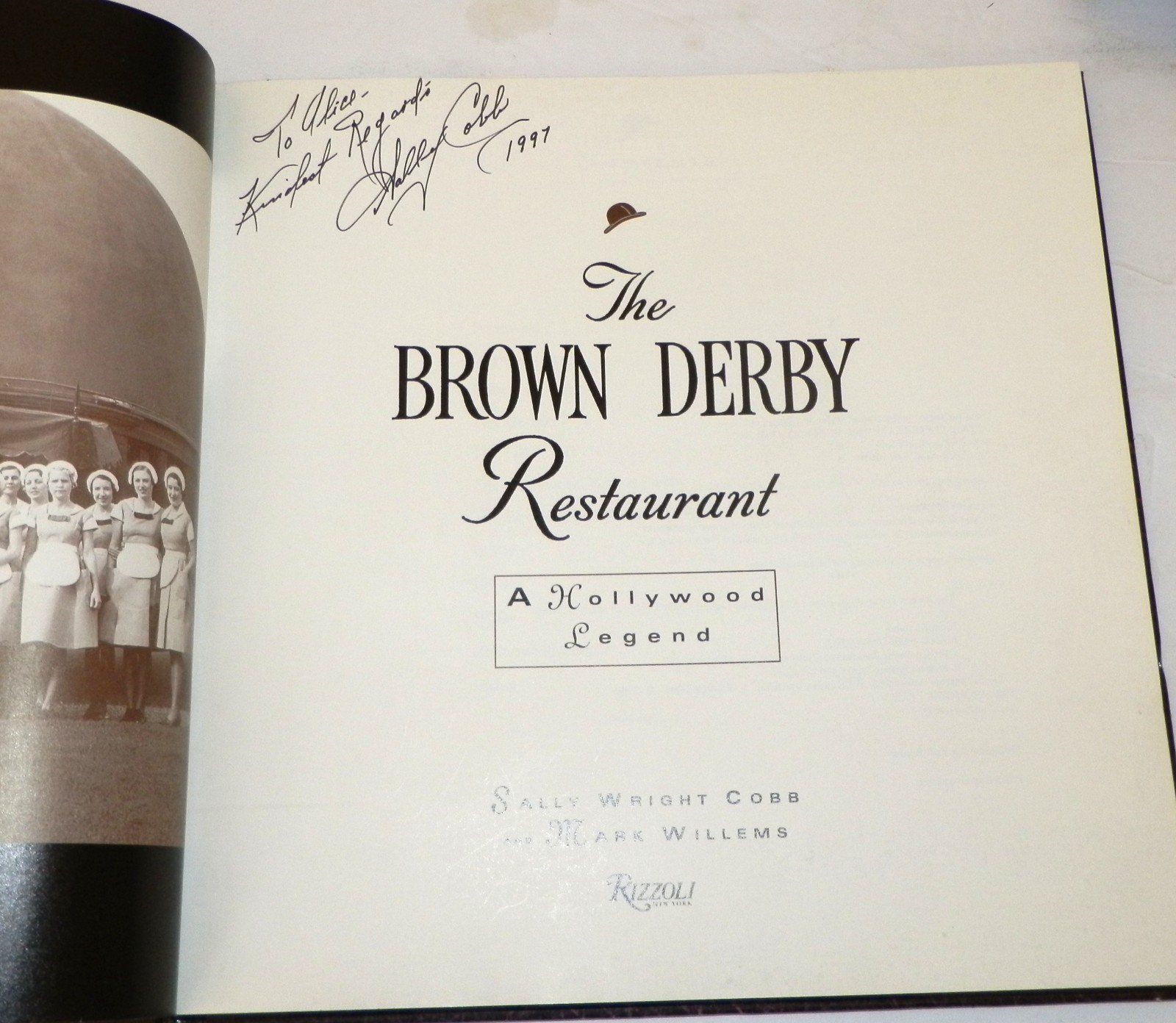 Hollywood Restaurant Cookbook BROWN DERBY Illustrated History SIGNED Sally Cobb